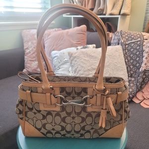 Lovely Tan and Brown Coach Satchel Silver Hardware